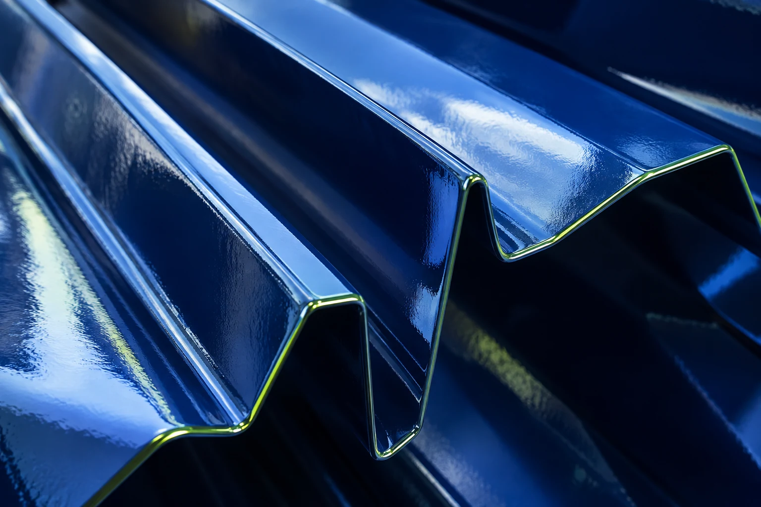 Sfeerbeeld van glanzend blauw gecoat metaal